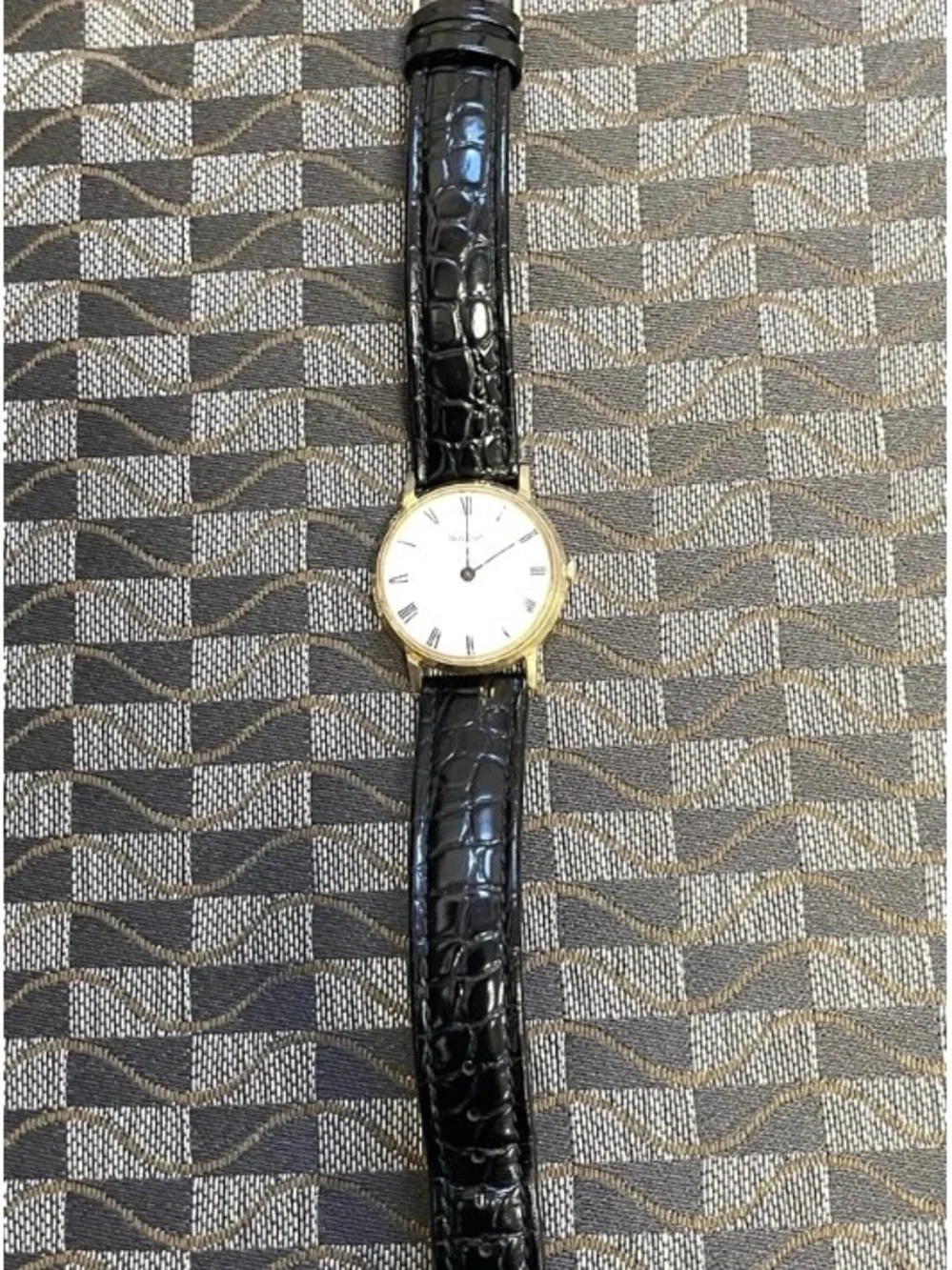 Vintage Bulova Men’s Gold Case Watch with Black Croc Leather Strap